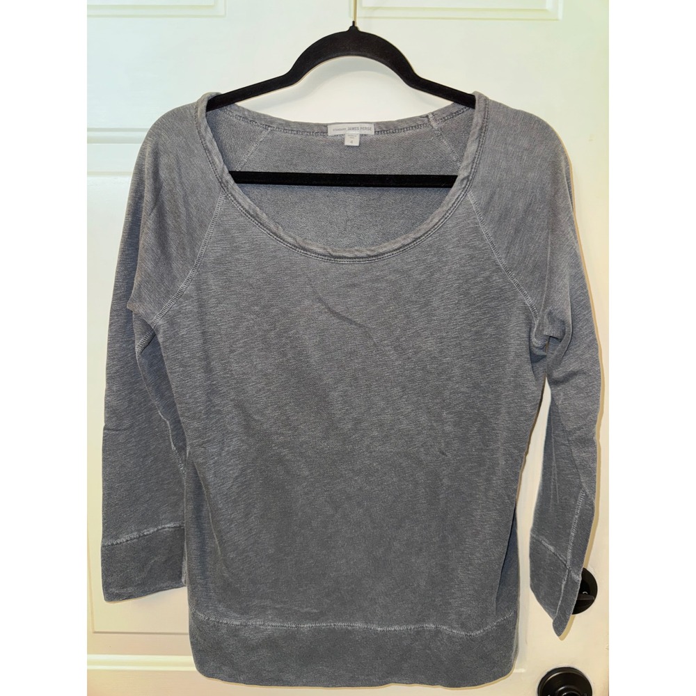James Perse Standard Gray Scoop Neck Raglan Long Sleeve Top Size 4 XL USA Made